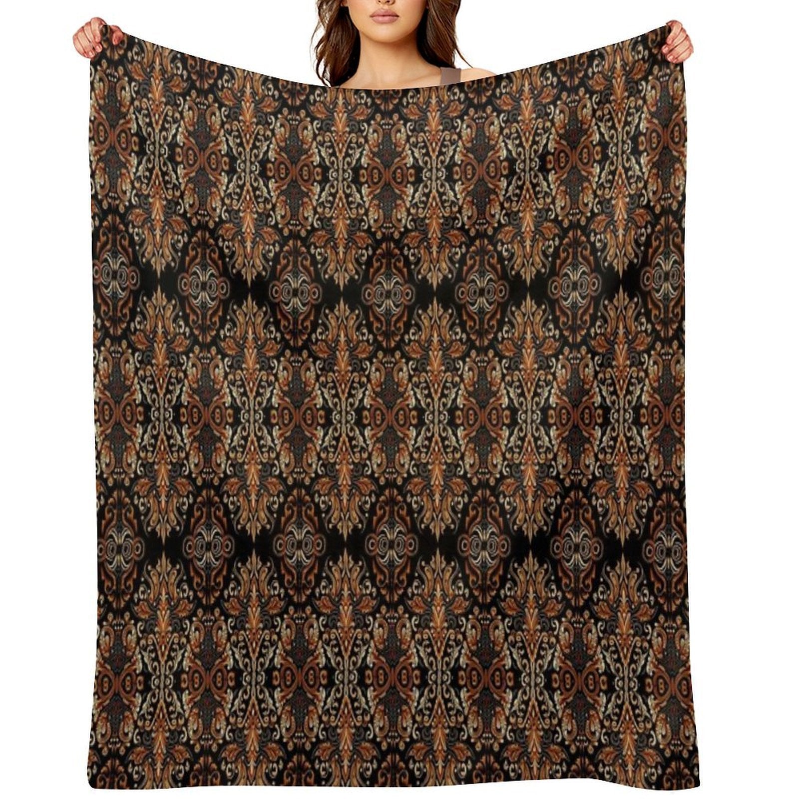 Original Wayang Prambanan Indonesian Brown Batik Eco-conscious Throw Blanket