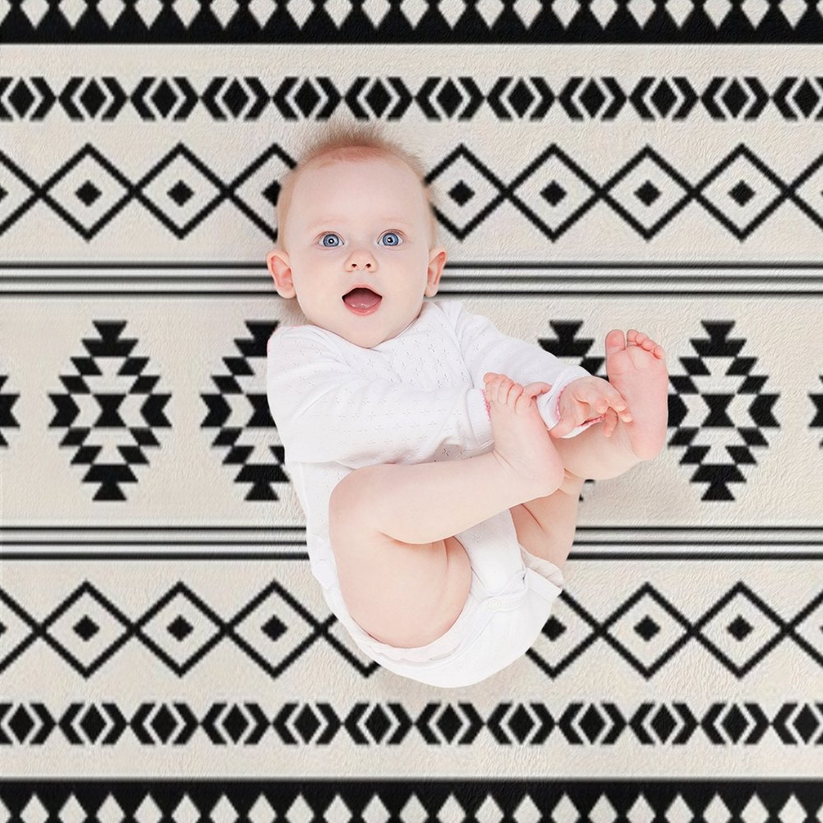 Aztec Black on Cream Mixed Motifs Pattern Velvety-soft Throw Blanket