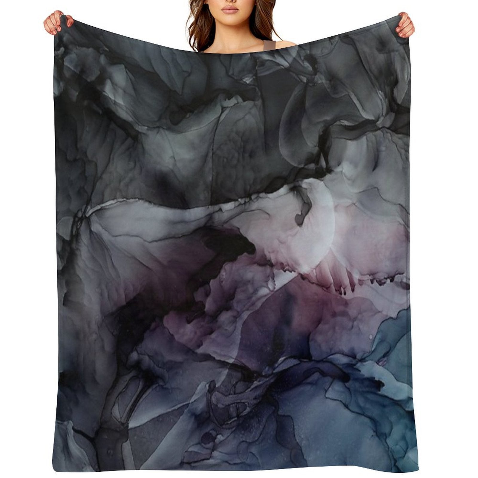 Moody Dark Chaos Inks Abstract Multi-functional Throw Blanket