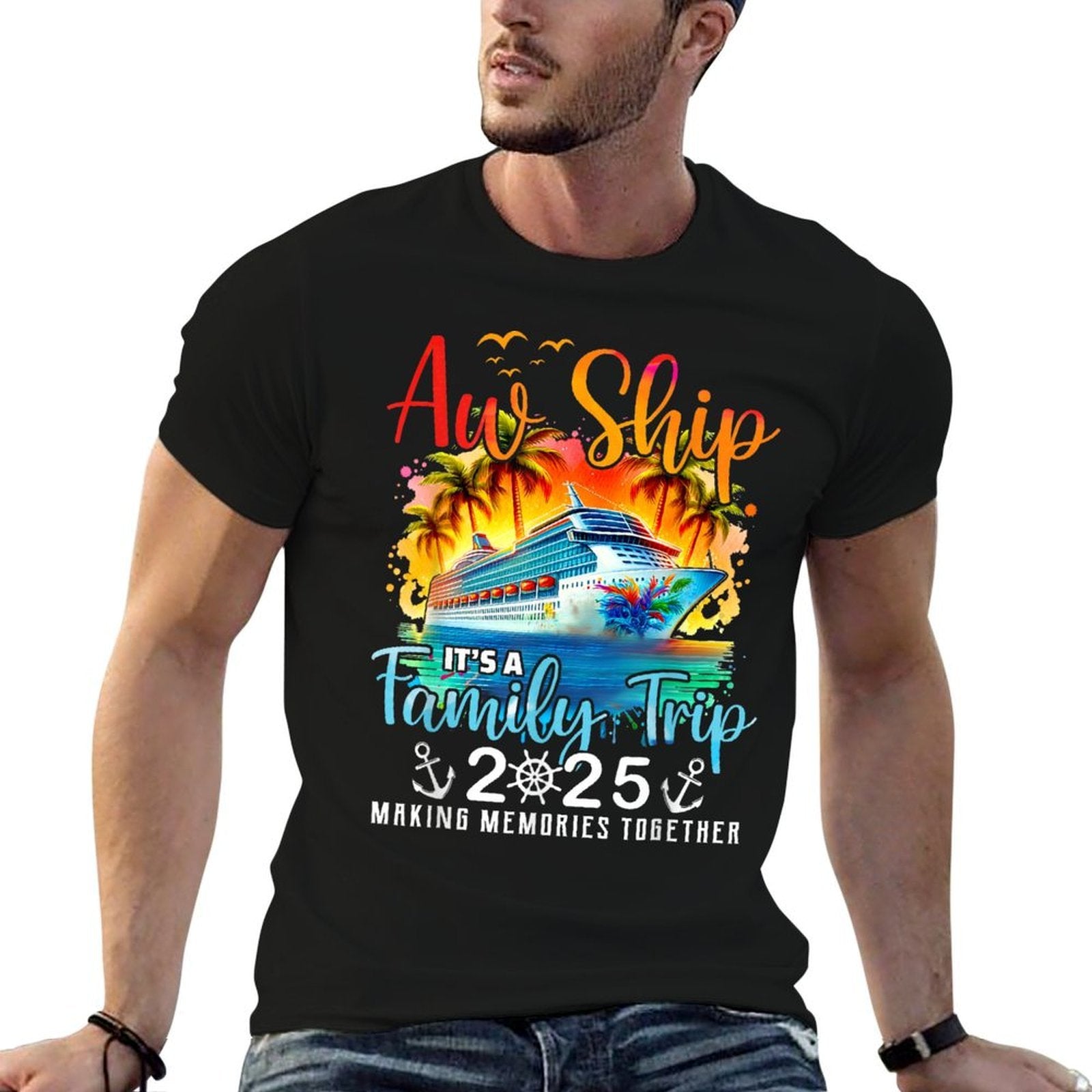 Aw Ship It’s A Family Trip 2025 Cruise Family Watercolor  Affordable Price T-Shirt