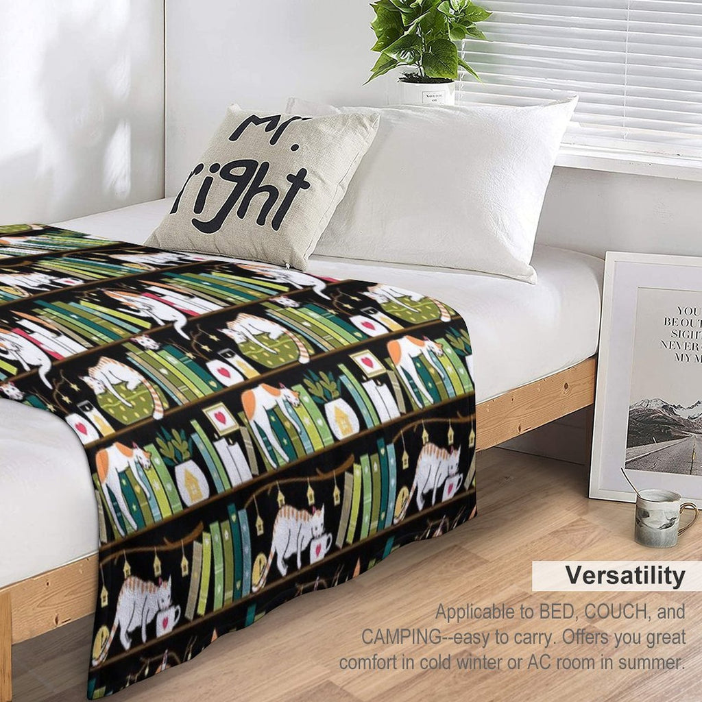 Library Cats - Whimsical Cats on The Book Shelves Gift-ready Throw Blanket
