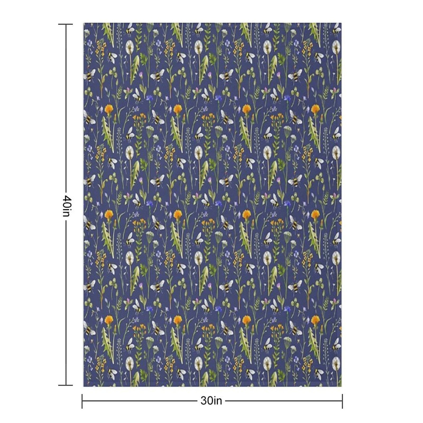 Bees And Wildflowers  Dark Blue Easy Care Throw Blanket