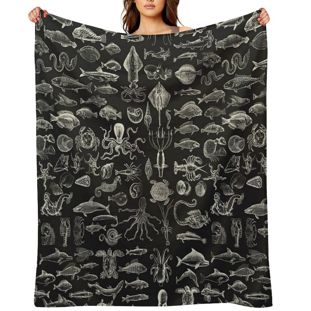 Sea Creatures - White Quick-dry Throw Blanket