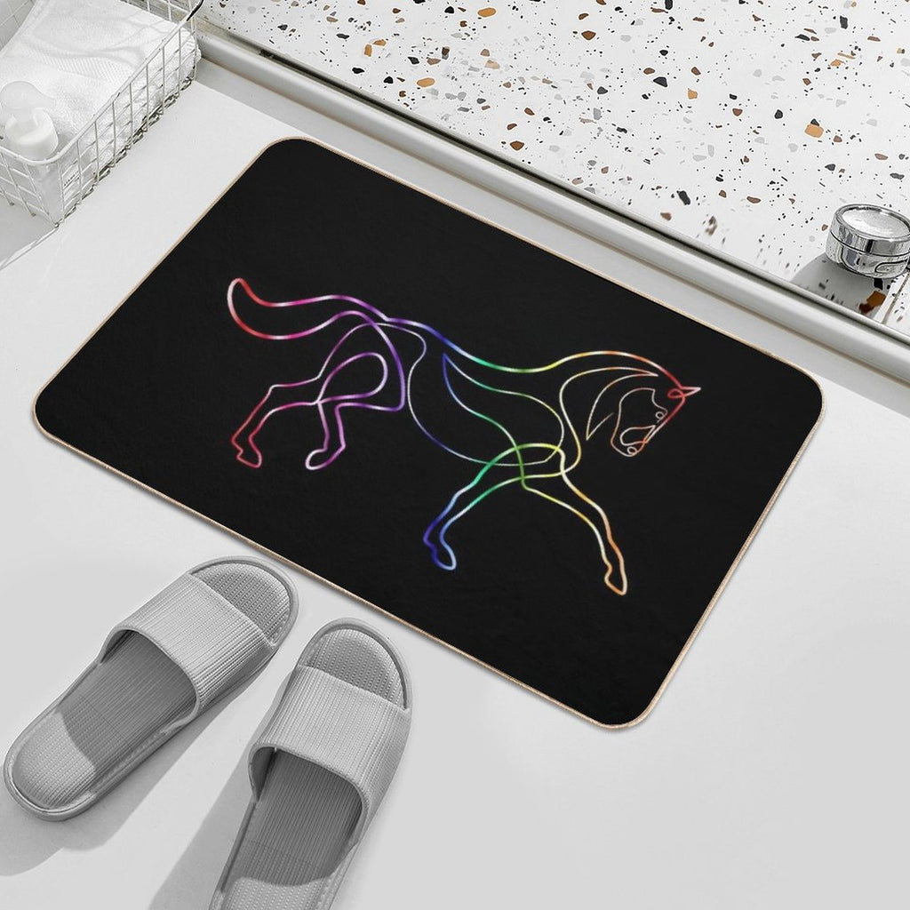Dressage Horse One Line Art Rainbow  Pet-Safe Bath Mat