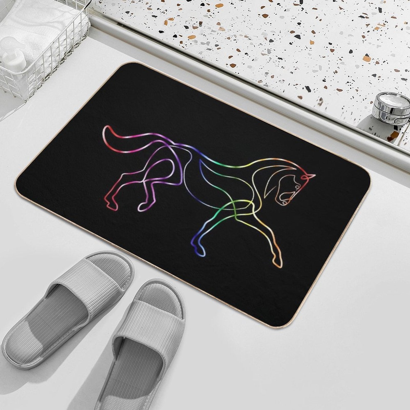 Dressage Horse One Line Art Rainbow  Pet-Safe Bath Mat