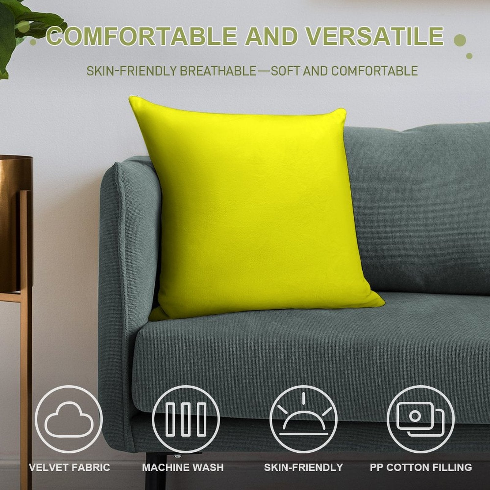 Neon Yellow Soft High-Density Material Throw Pillow