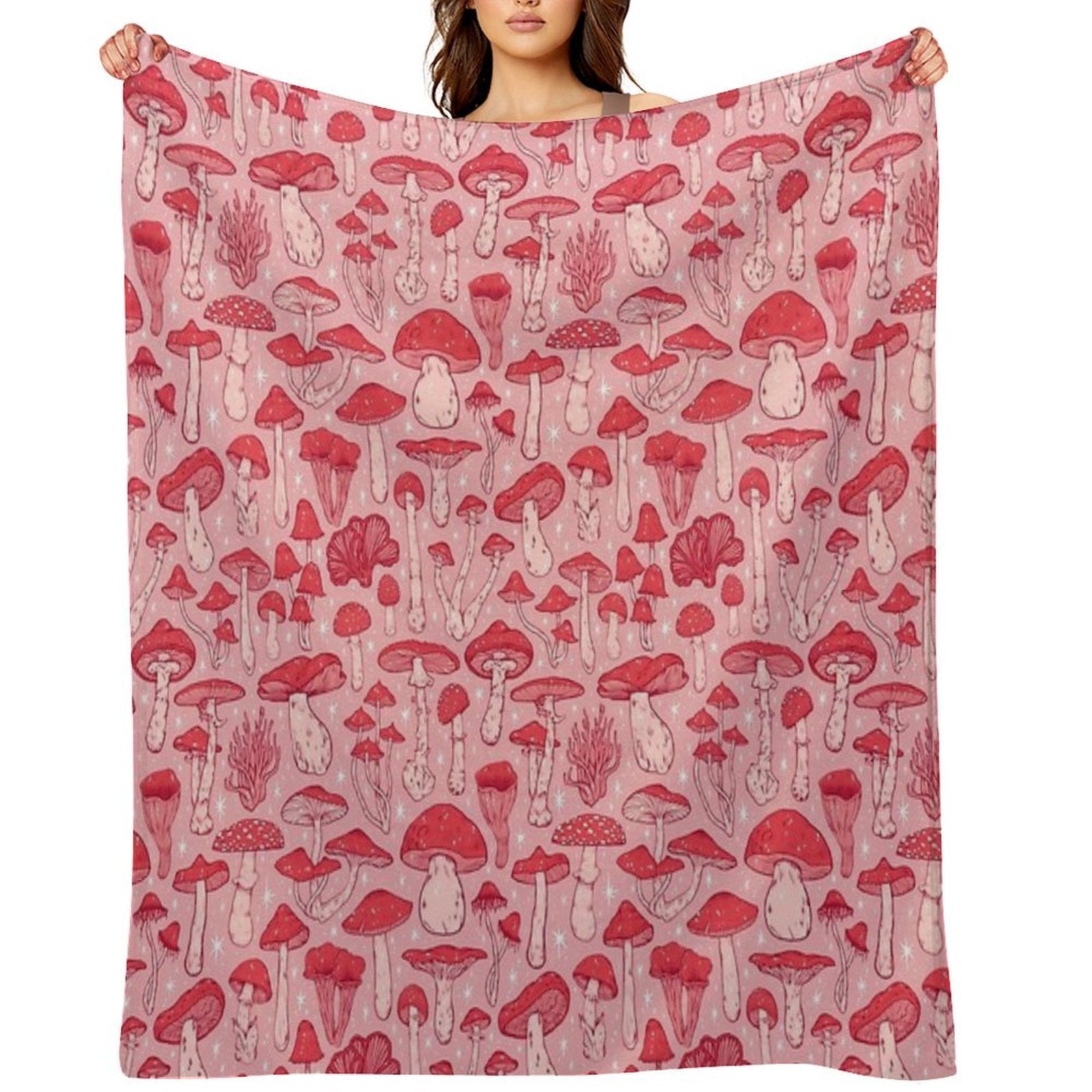 Deadly Mushrooms Red on Pink Eco-conscious Throw Blanket