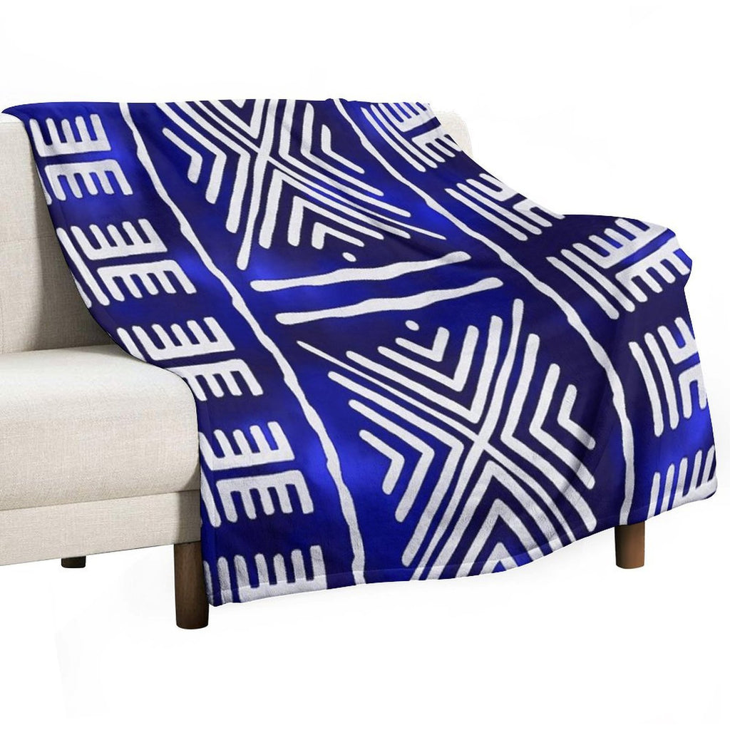Blue African Mud Cloth Design Lightweight Throw Blanket