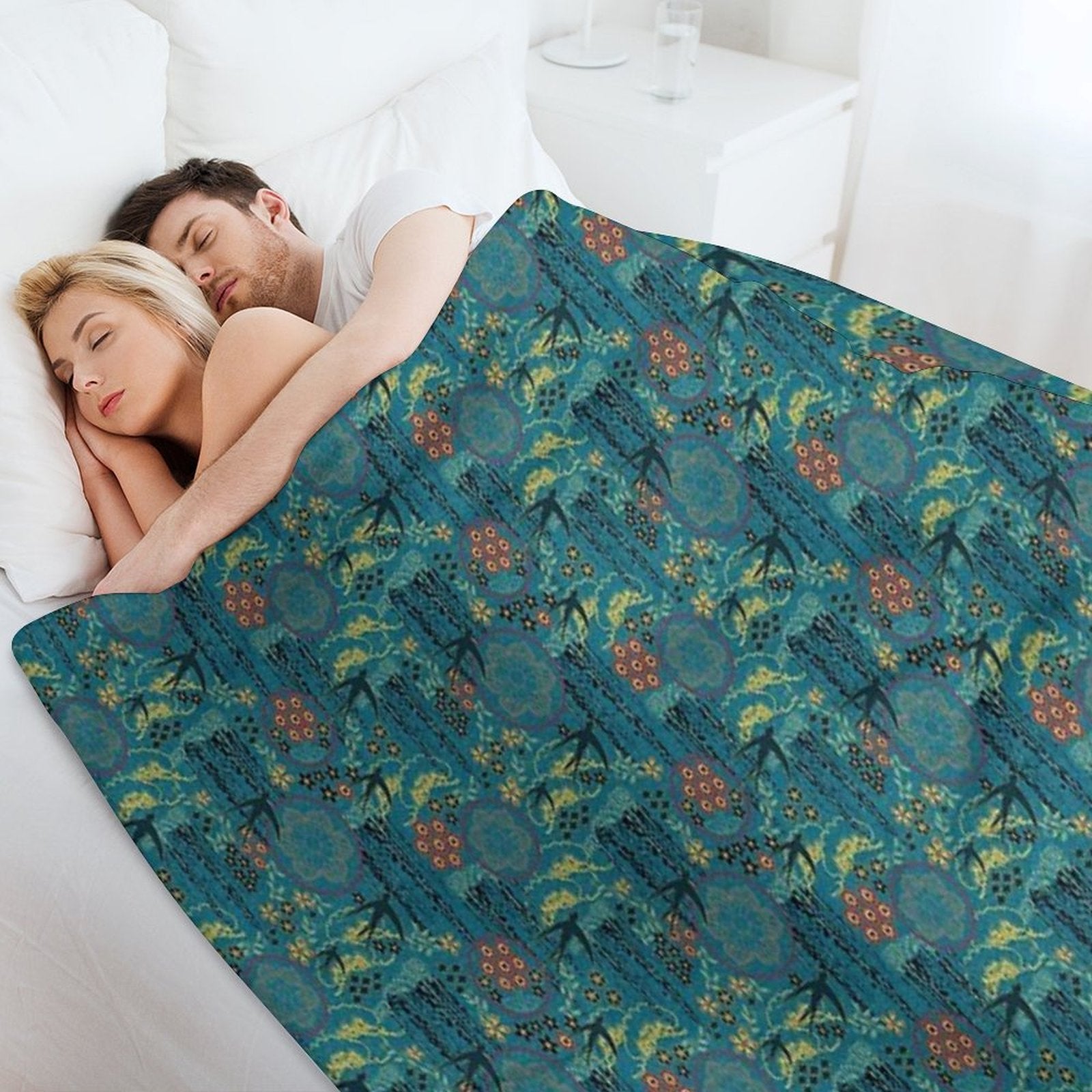 Japanese Garden in Teal Gold Red And Black Durable Throw Blanket