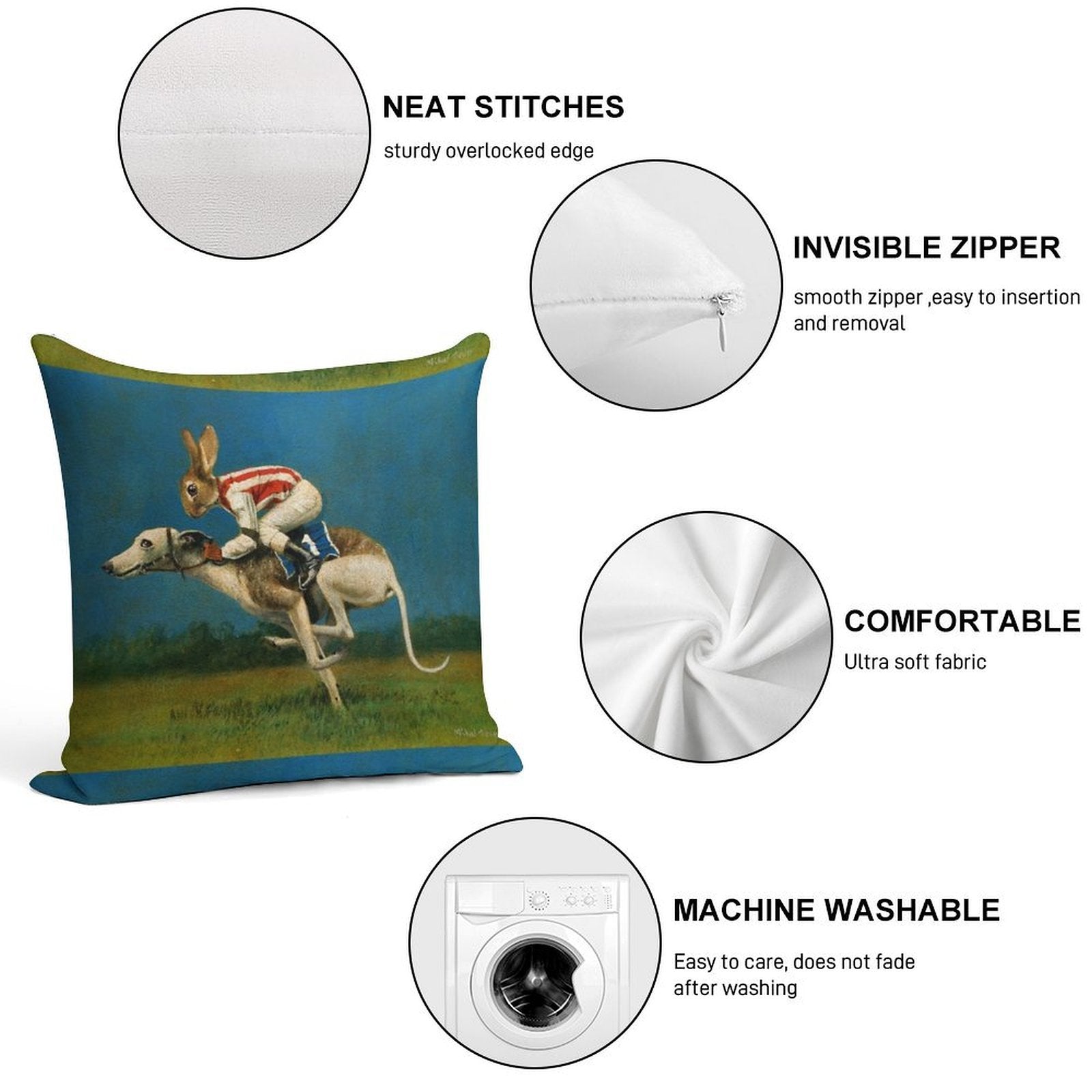 Whippet Racer Soft Shrink-Resistant Throw Pillow