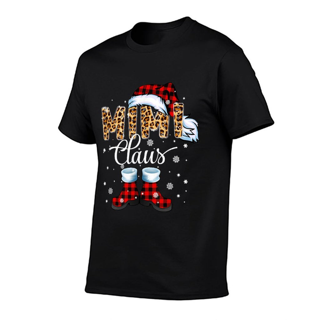Christmas Mimi Claus Leopard Buffalo Plaid Pajama Xmas  High-quality Stitching T-Shirt