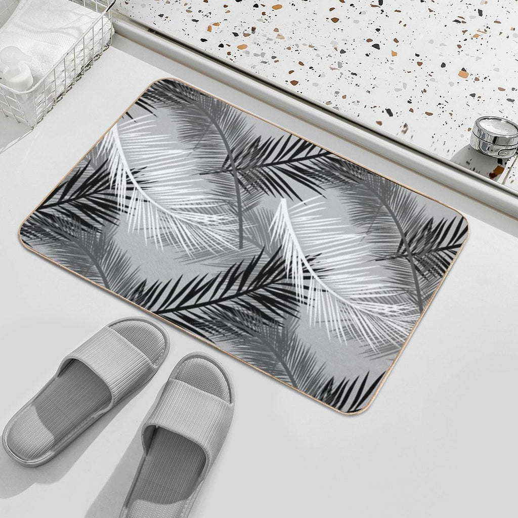 Palm Leaf Print, Gray, Black And White Durable Bath Mat