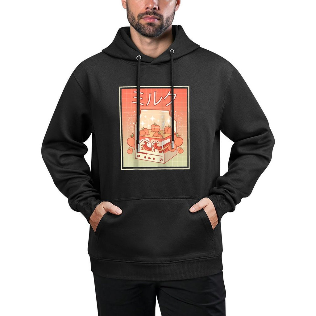 Kawaii Peach Milk Carton Kanagawa Wave Lofi Aesthetic Raglan Baseball Cotton-Polyester Blend Hoodie
