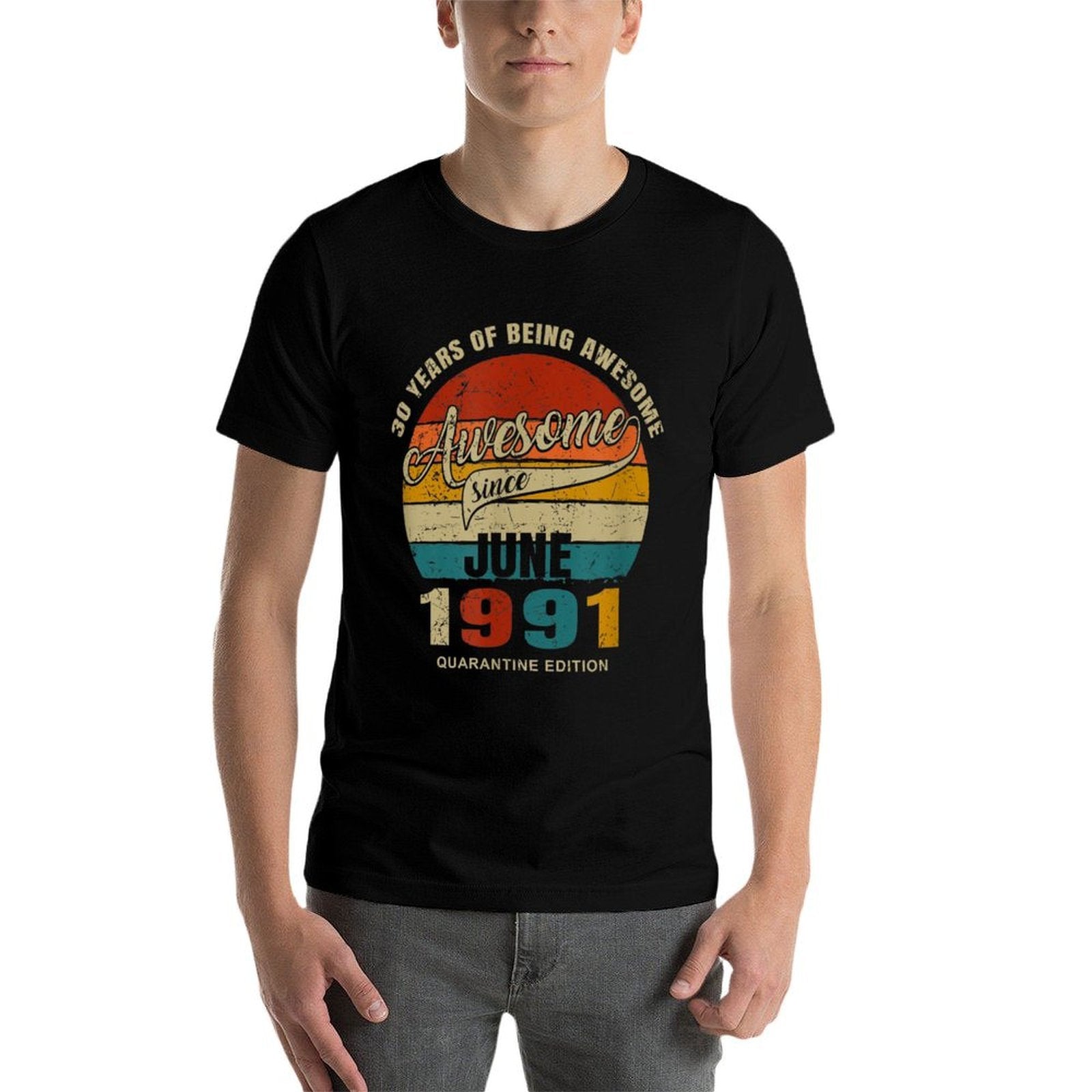 30 Years Of Being Awesome Since June1991 30th Birthday  Rolled Sleeves T-Shirt