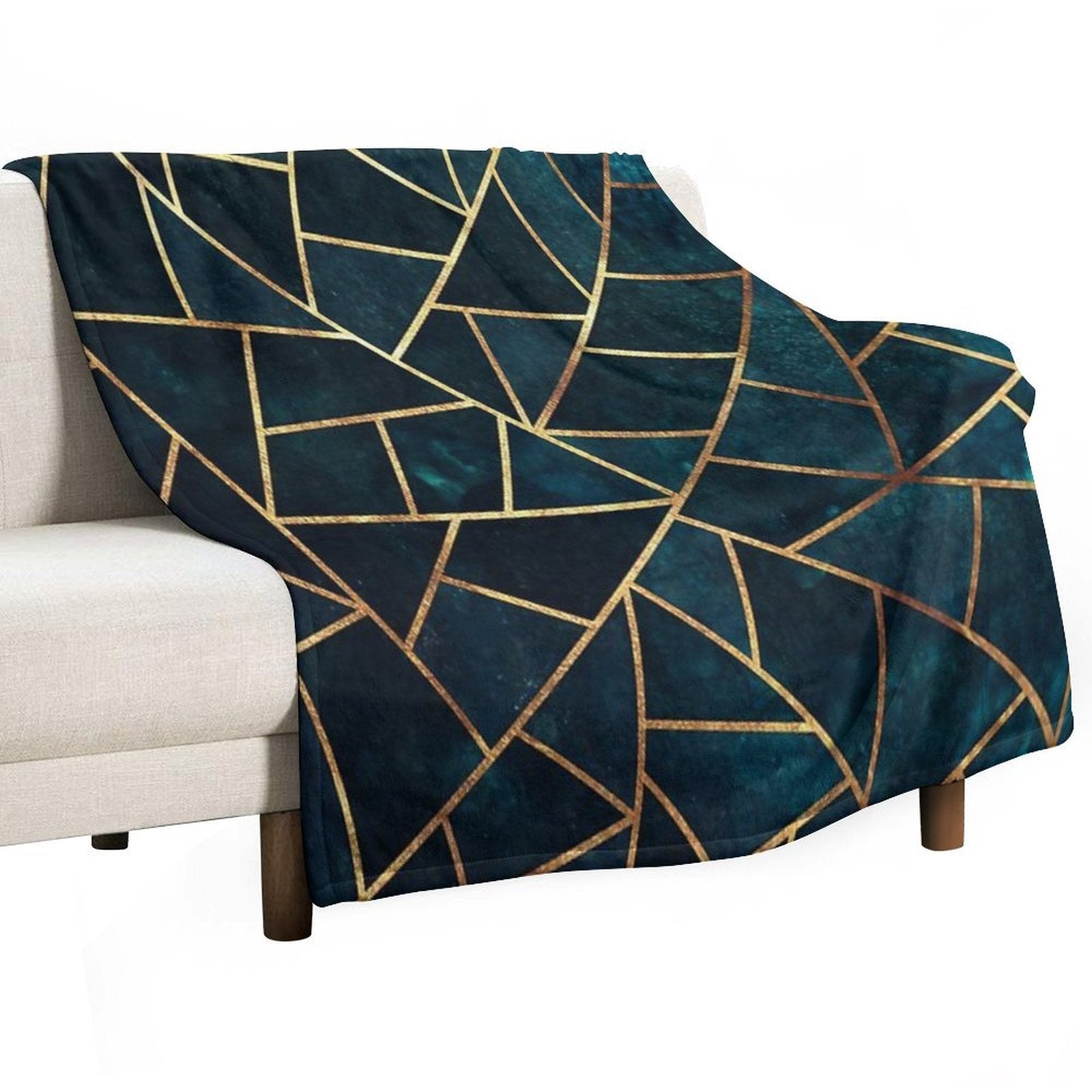 Deep Teal Geometric Anti-pilling Throw Blanket