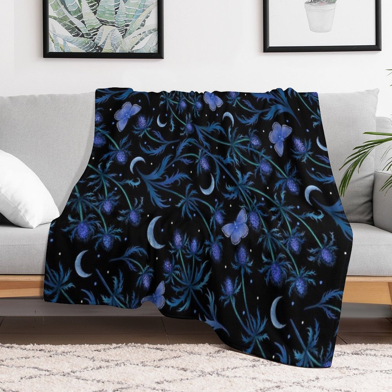 Blue Thistle Pattern Quick-dry Throw Blanket