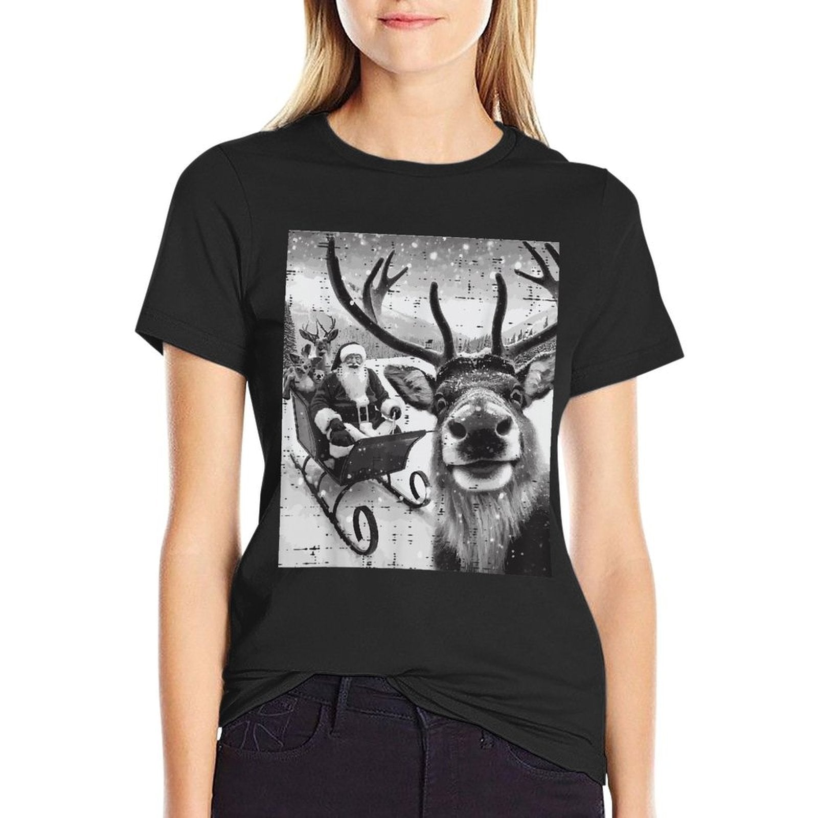 Christmas Santa Reindeer Selfie Funny Xmas Men Women Kids  Affordable Price T-Shirt