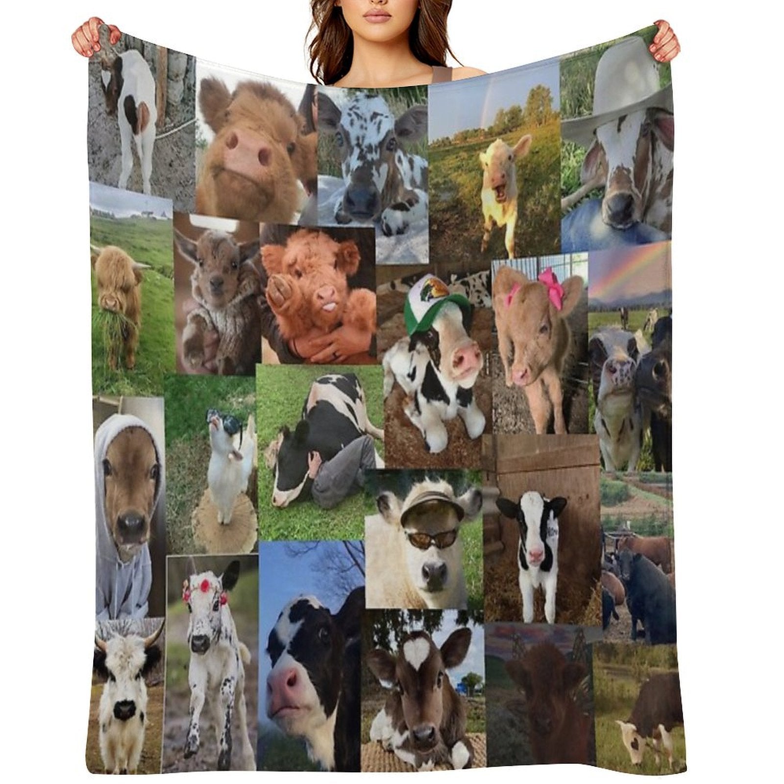 Cows Aesthetic Collage Velvety-soft Throw Blanket