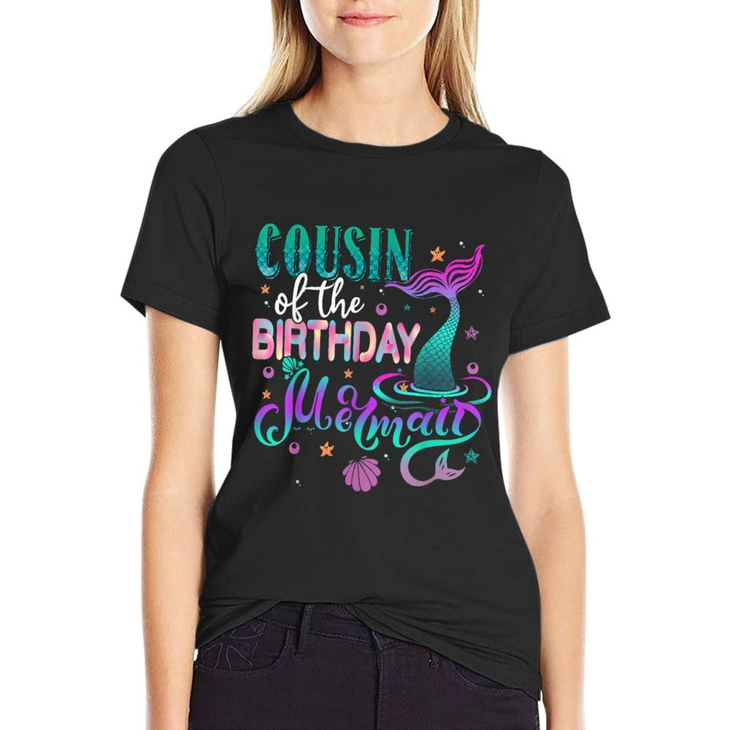 Cousin Of The Birthday Mermaid Family Matching Party Squad  Ribbed Collar T-Shirt