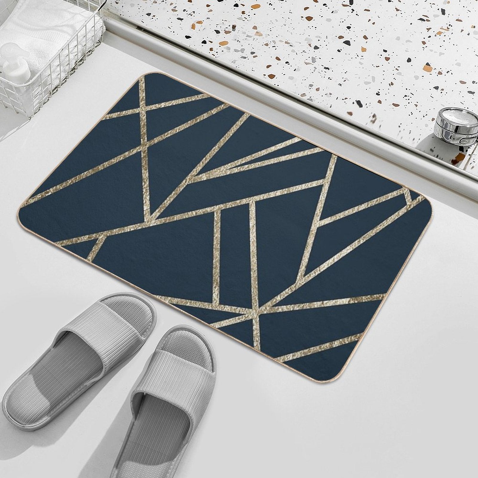 Classic Dark Blue Gold Geo #1 #geometric #decor #art  High-Traffic Bath Mat