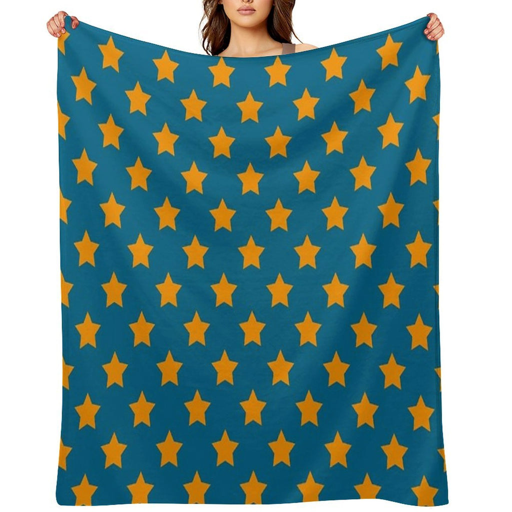 Orange Stars Blue Background Pattern Design Plush Throw Blanket