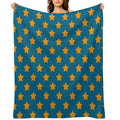 Orange Stars Blue Background Pattern Design Plush Throw Blanket