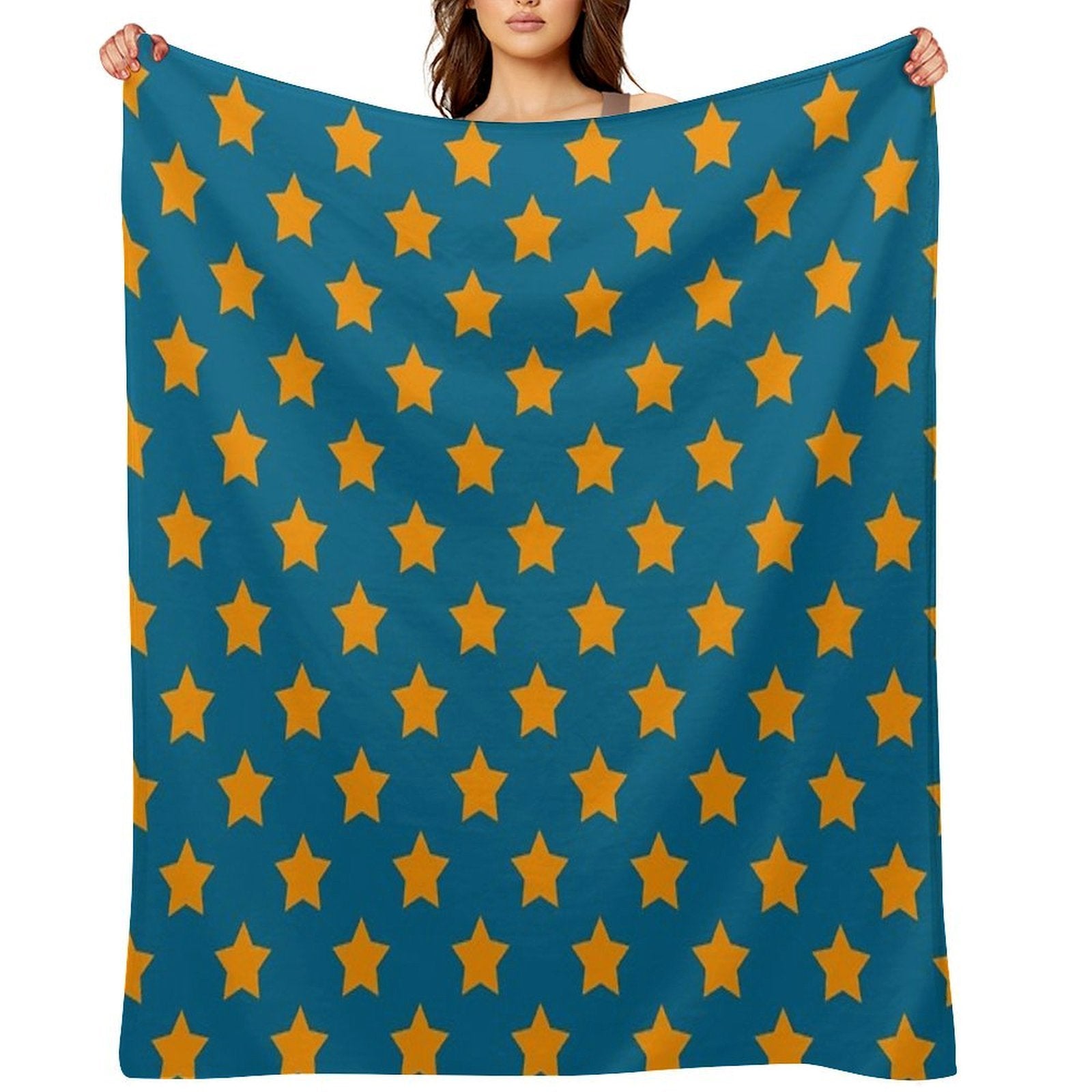 Orange Stars Blue Background Pattern Design Plush Throw Blanket