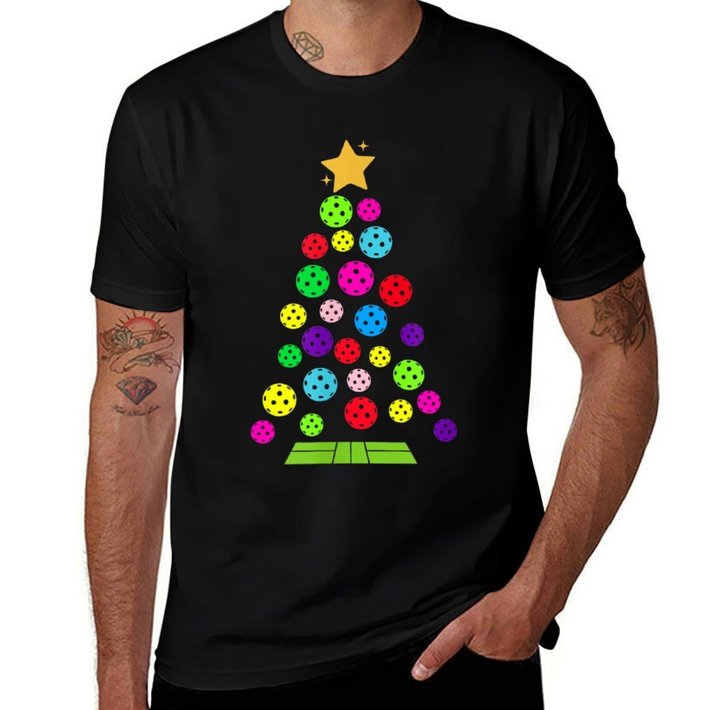 Mercy Moos Kids Unisex Black Christmas Tree Pickleball  Polyester Blend T-Shirt
