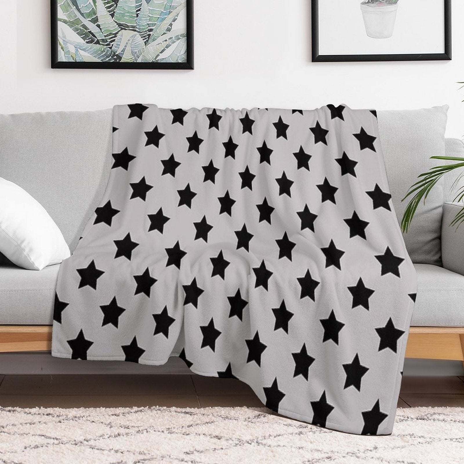 Black Stars Grey Background Pattern Design Wrinkle-free Throw Blanket