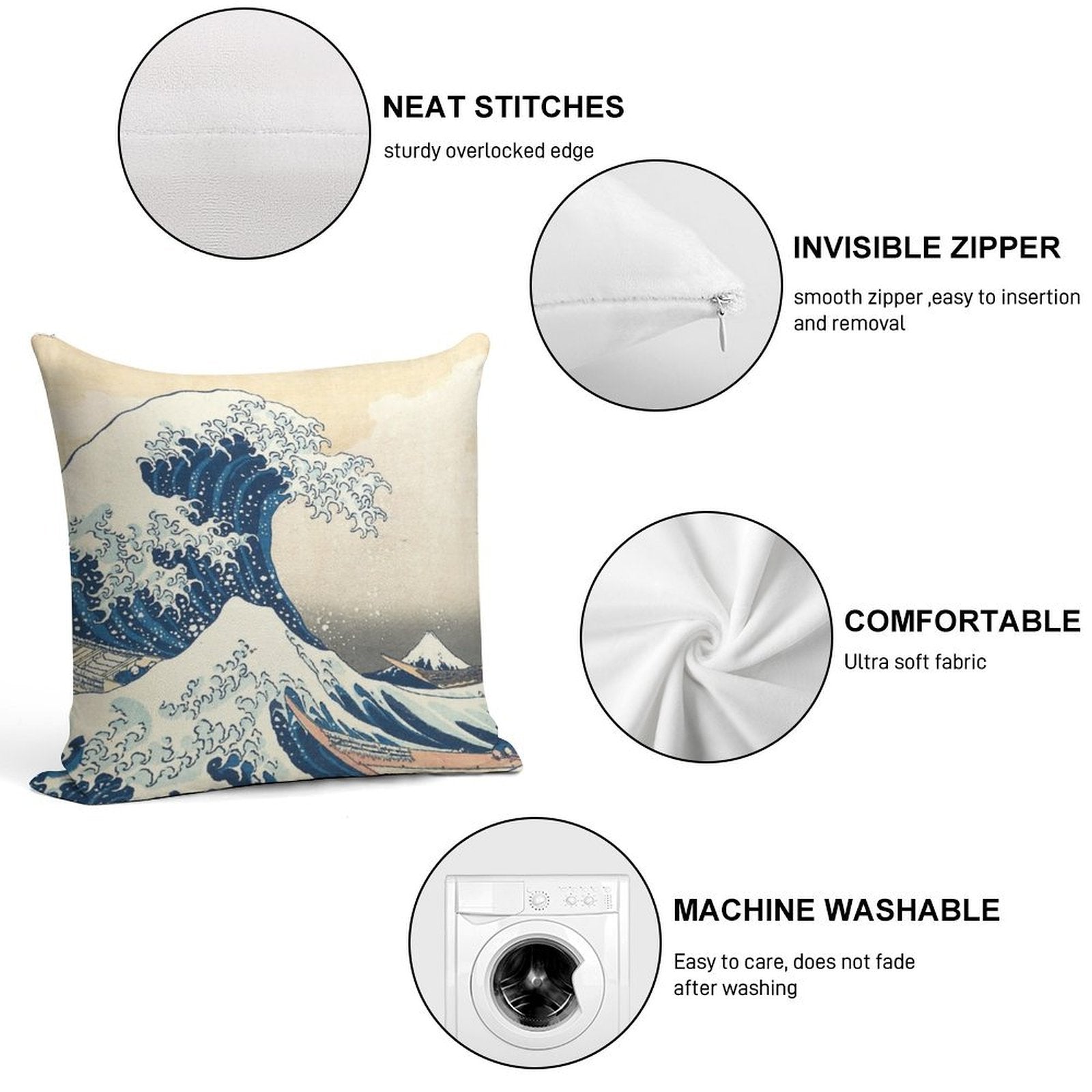 The Great Wave Off Kanagawa Soft Warmth Comfort Throw Pillow