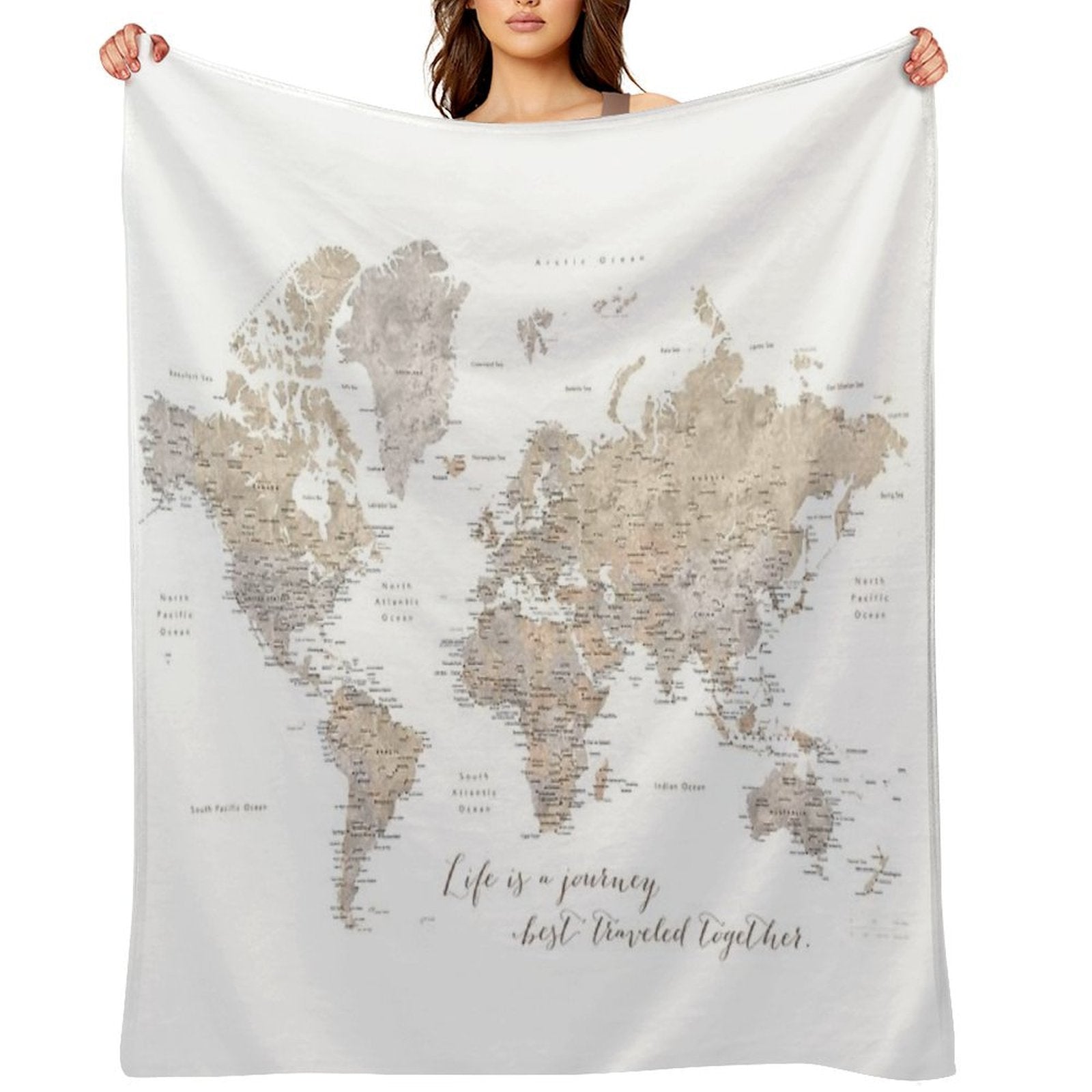 Life Is A Jouney Best Travelled Together, World Map, Abey Wrinkle-free Throw Blanket