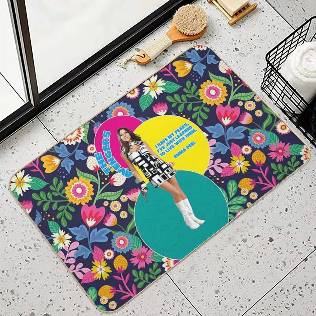 The Avengers with Umbrella Charm And Bowler Hat, Emma Peel Quote  Long-Lasting Bath Mat