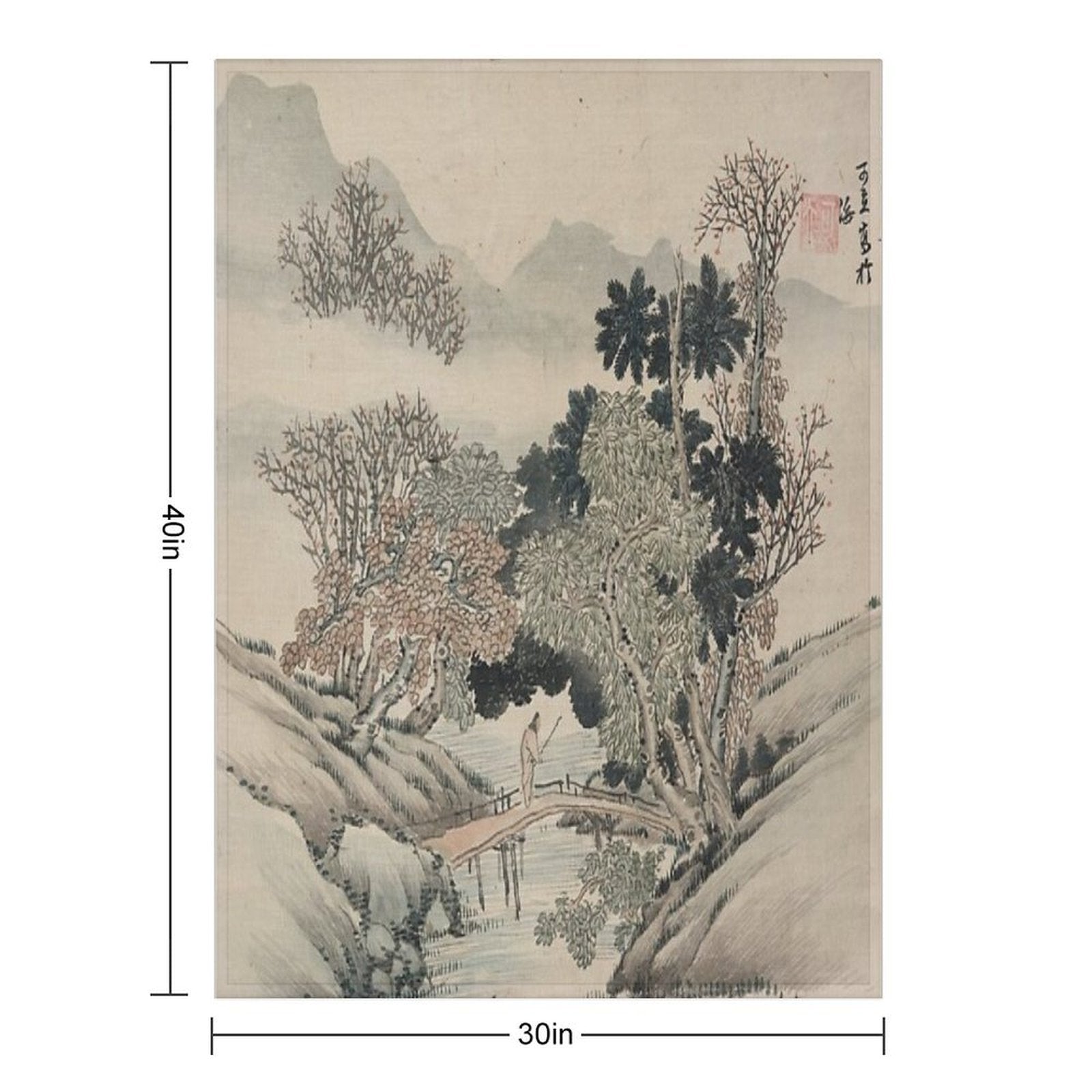 Vintage Japanese Landscape Painting Wrinkle-free Throw Blanket