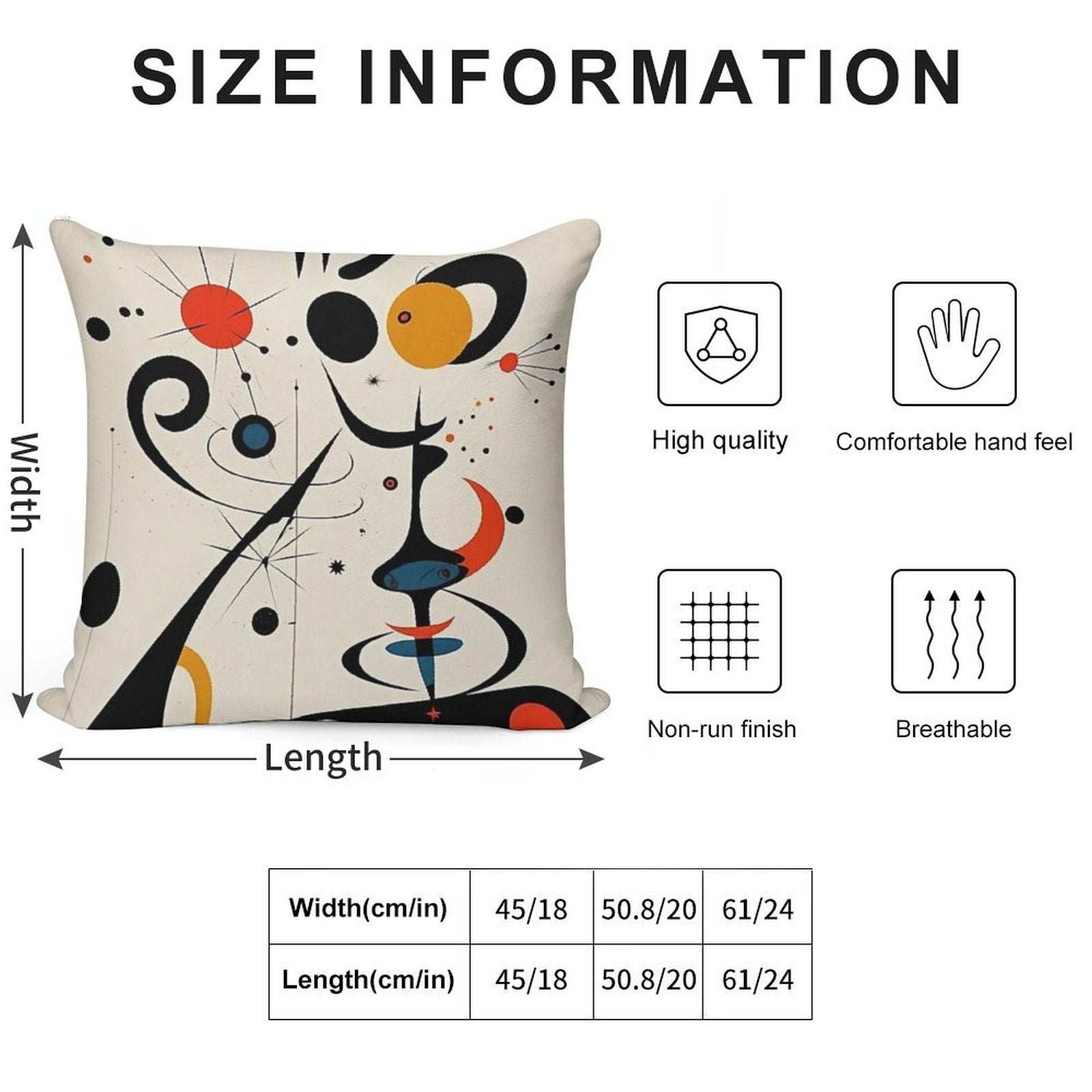 Joan Miro Soft Hidden Zipper Throw Pillow