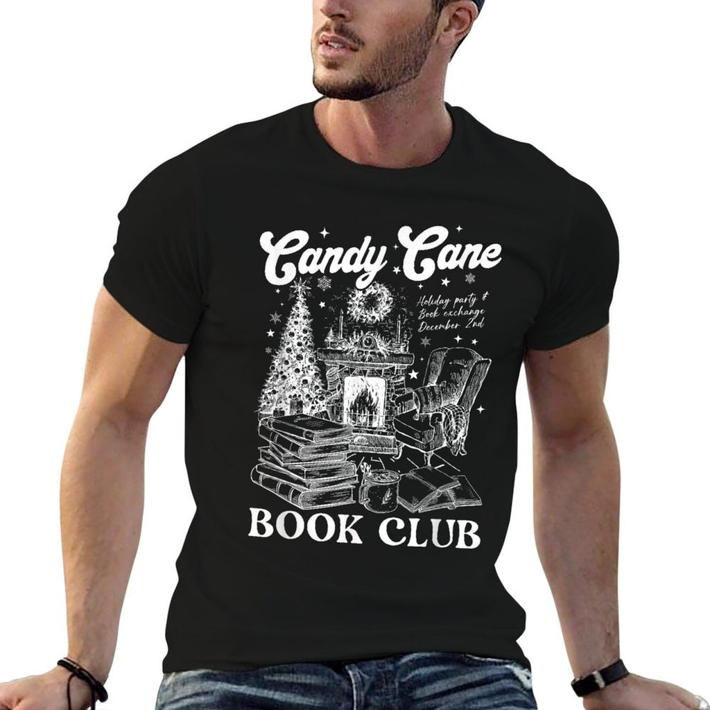 Bookish Christmas Candy Cane Book Club Librarian Winter Comfortable T-Shirt