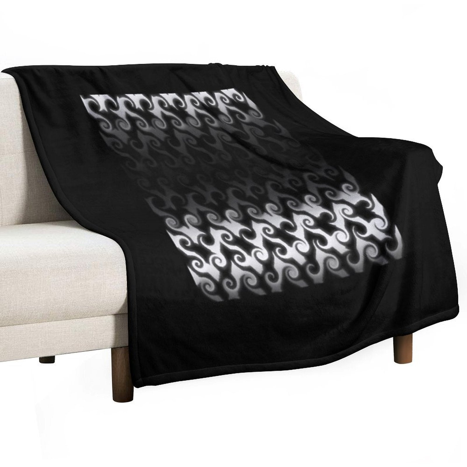 Black And White Curl Pattern. Eco-conscious Throw Blanket