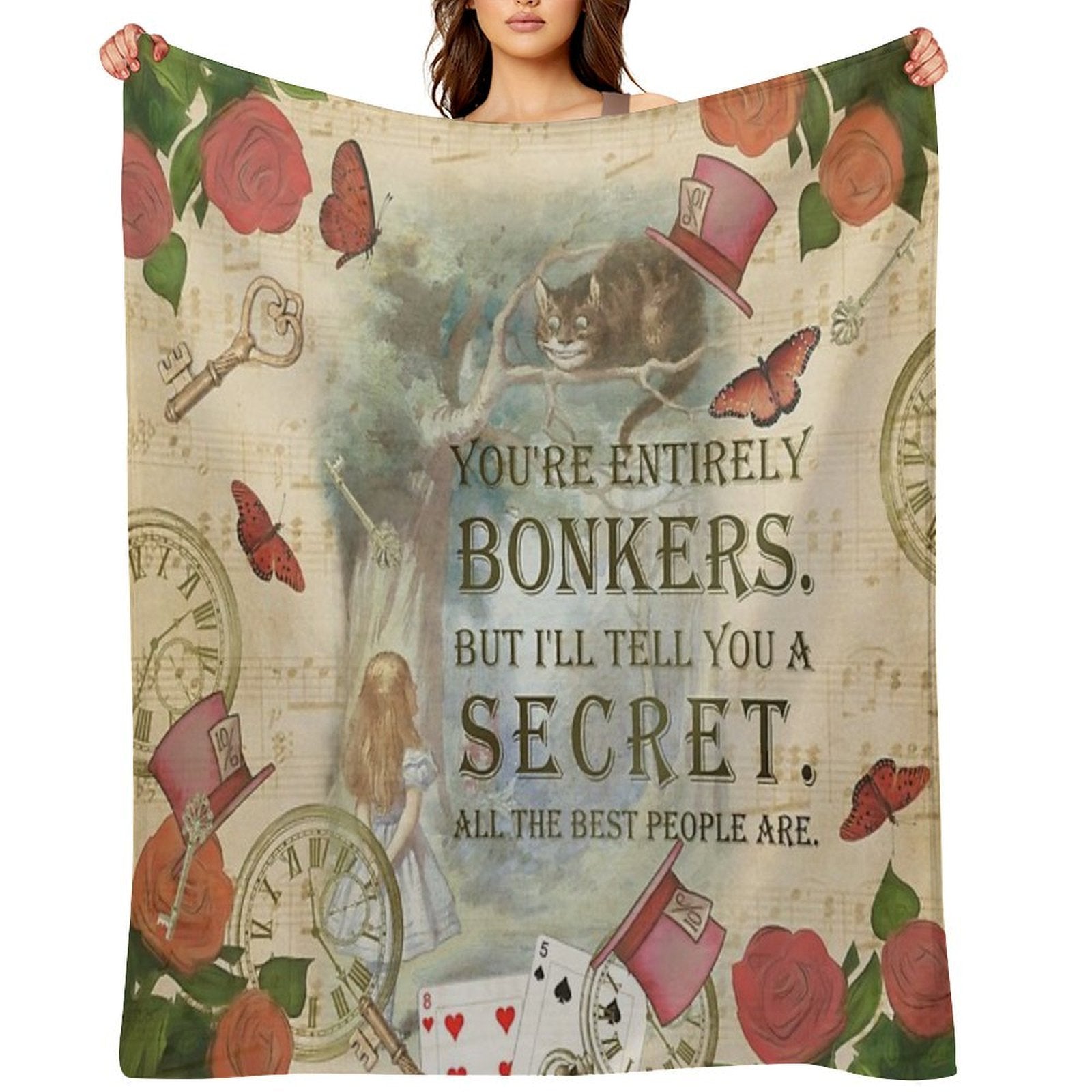 Alice & The Cheshire Cat Collage - Bonkers Quote Versatility Throw Blanket