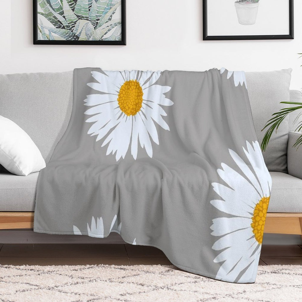 Hand-painted Daisy Blossom - Botanical Illustration Bellis Perennis Compact Throw Blanket