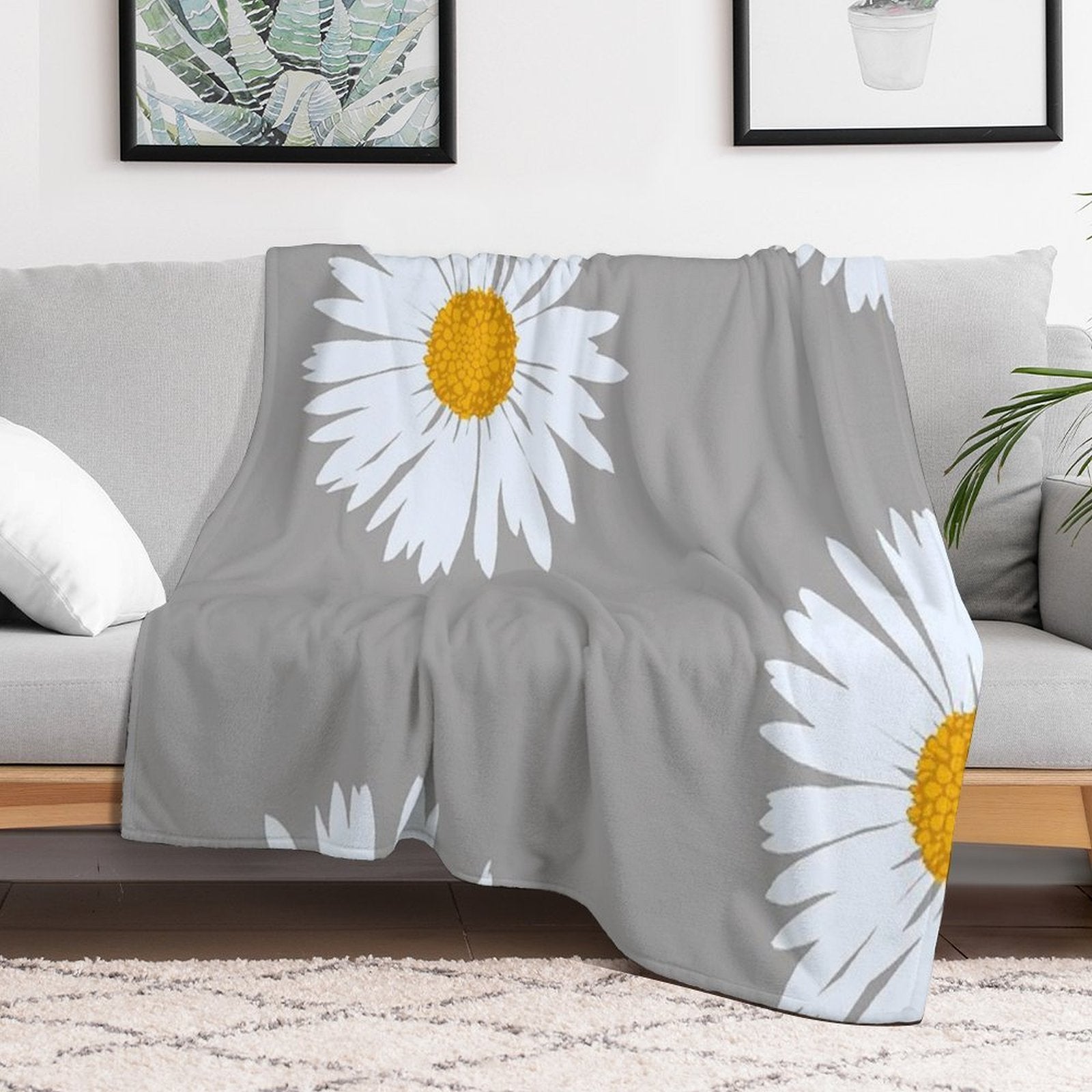 Hand-painted Daisy Blossom - Botanical Illustration Bellis Perennis Compact Throw Blanket
