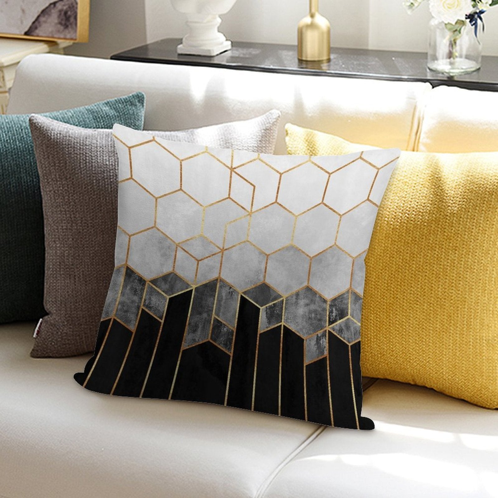 Charcoal Hexagons Soft Warmth Comfort Throw Pillow