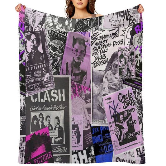 Punk Rock Bands Flyers Collage Aesthetic Punk Colors Eco-conscious Throw Blanket