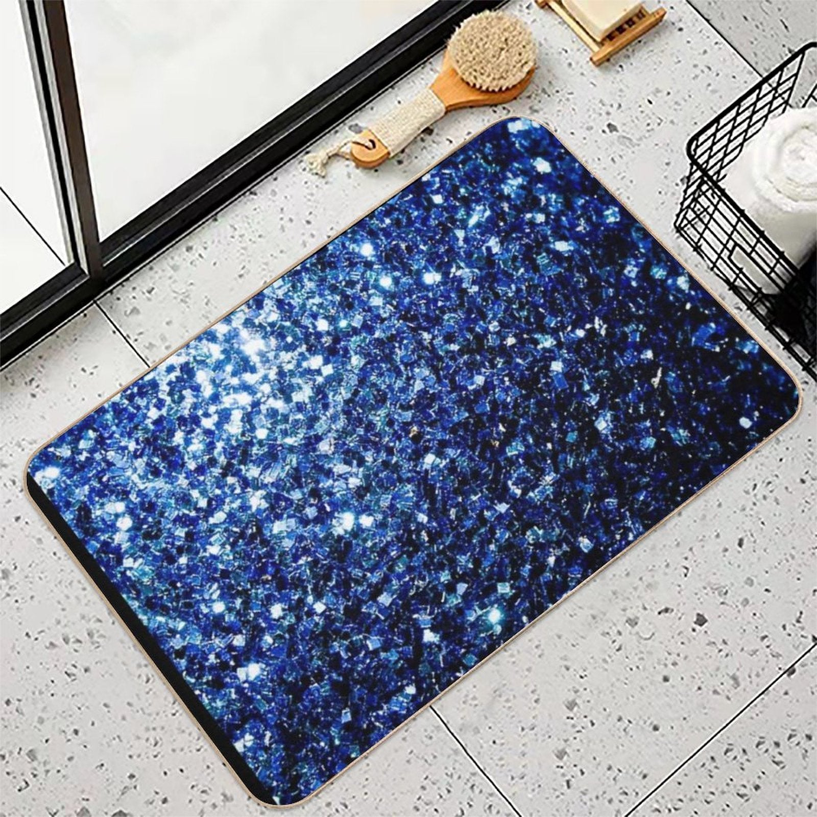 Dark Blue Faux Glitter Sparkles (Photo of Glitter - Not Reflective)  High-Traffic Bath Mat
