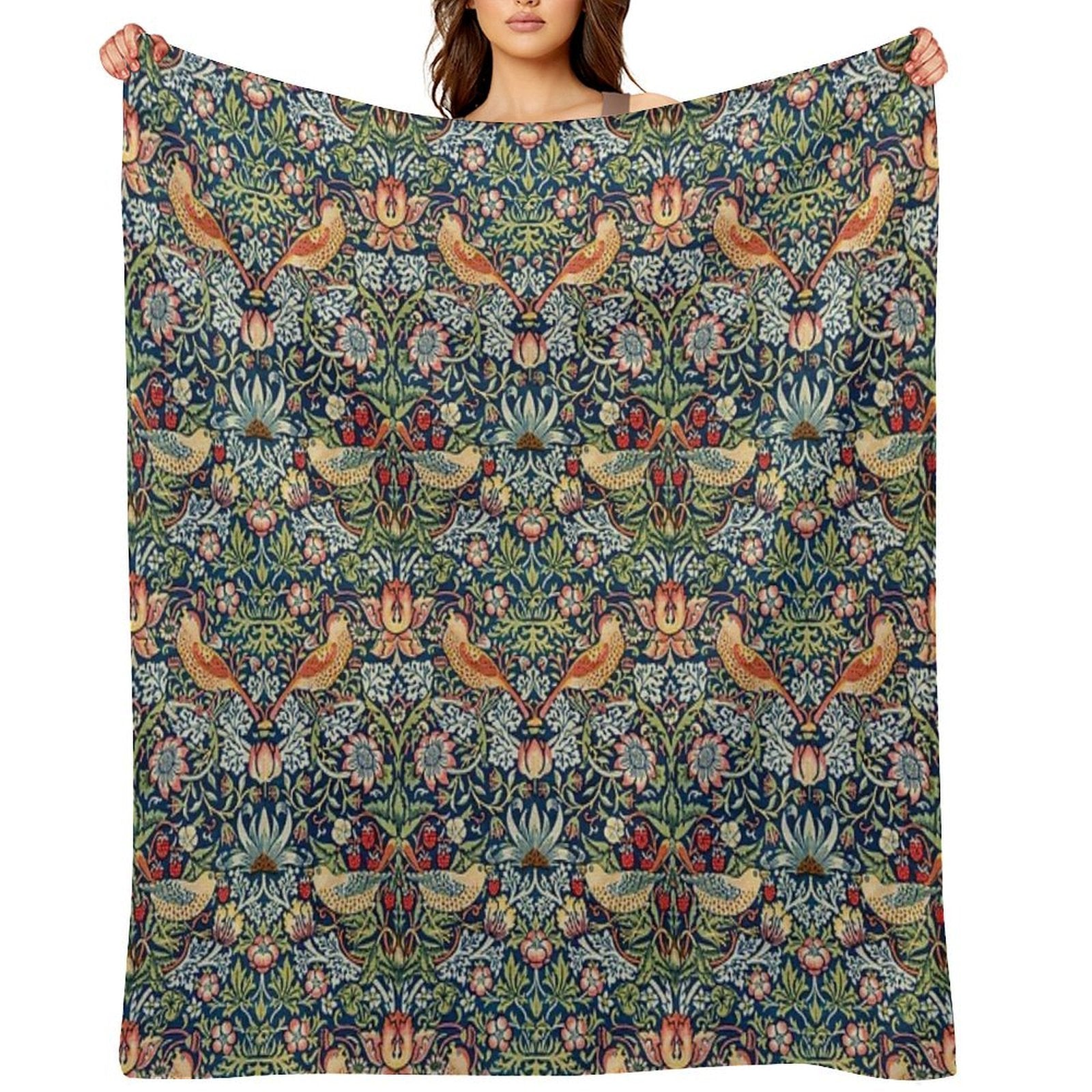 The Strawberry Thief William Morris Pattern Travel-friendly Throw Blanket