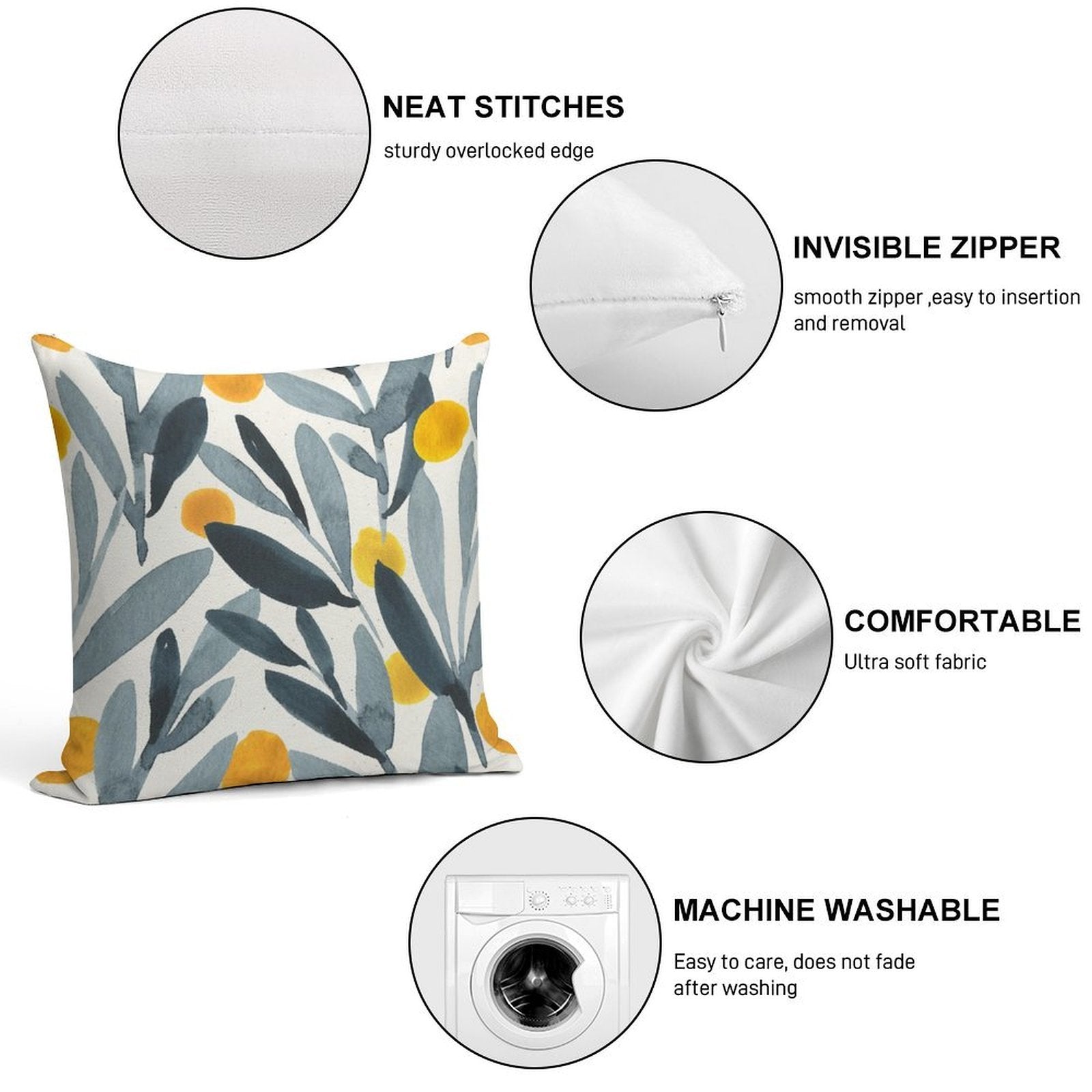 Indigo Mustard Soft High-Density Material Throw Pillow
