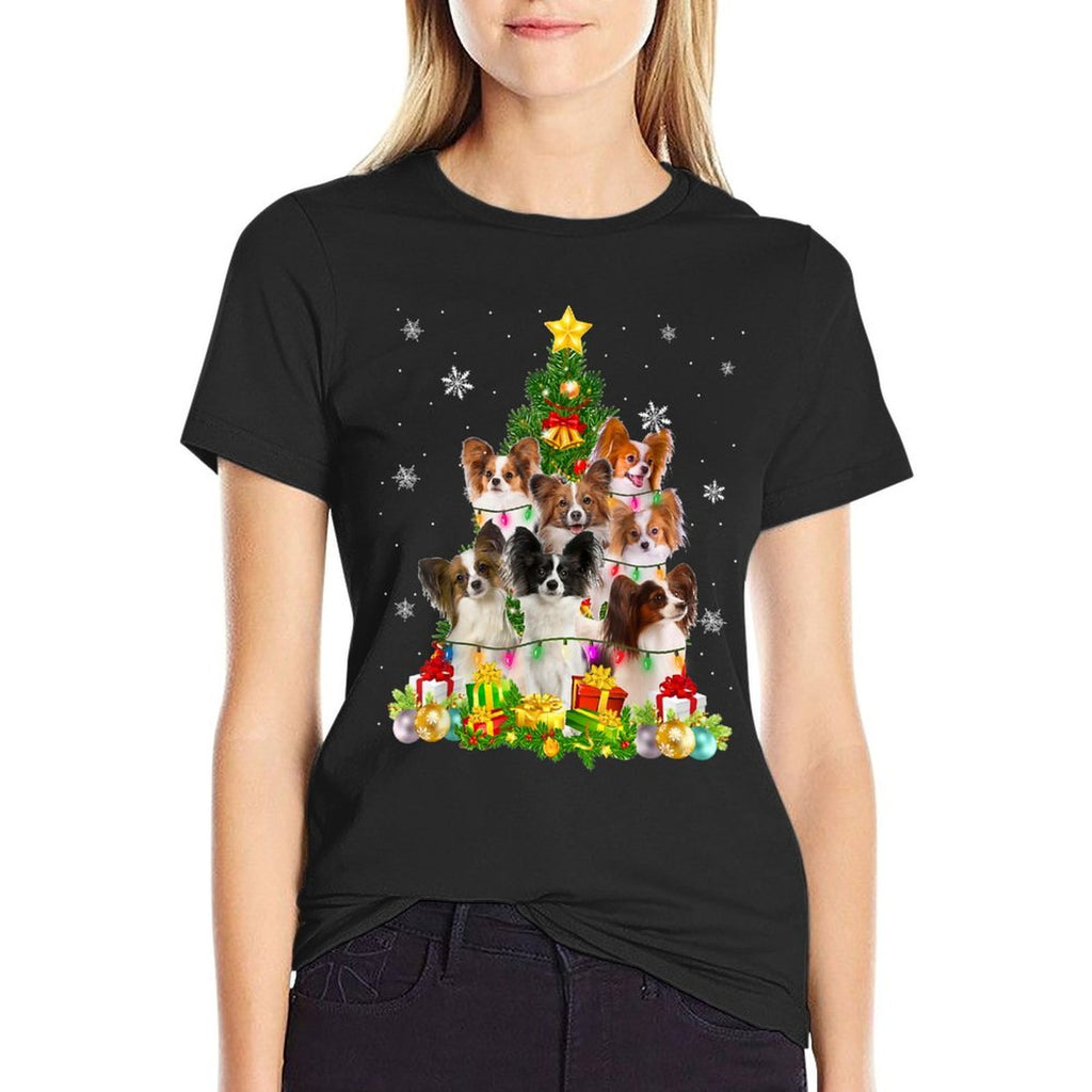 Funny Papillon Christmas Tree Funny Dog Lover Gifts  Stretchy T-Shirt