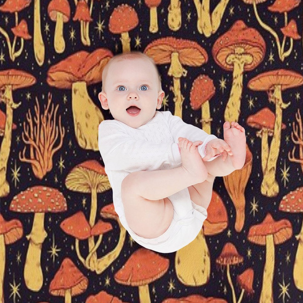 Deadly Mushrooms Orange on Black Durable Throw Blanket