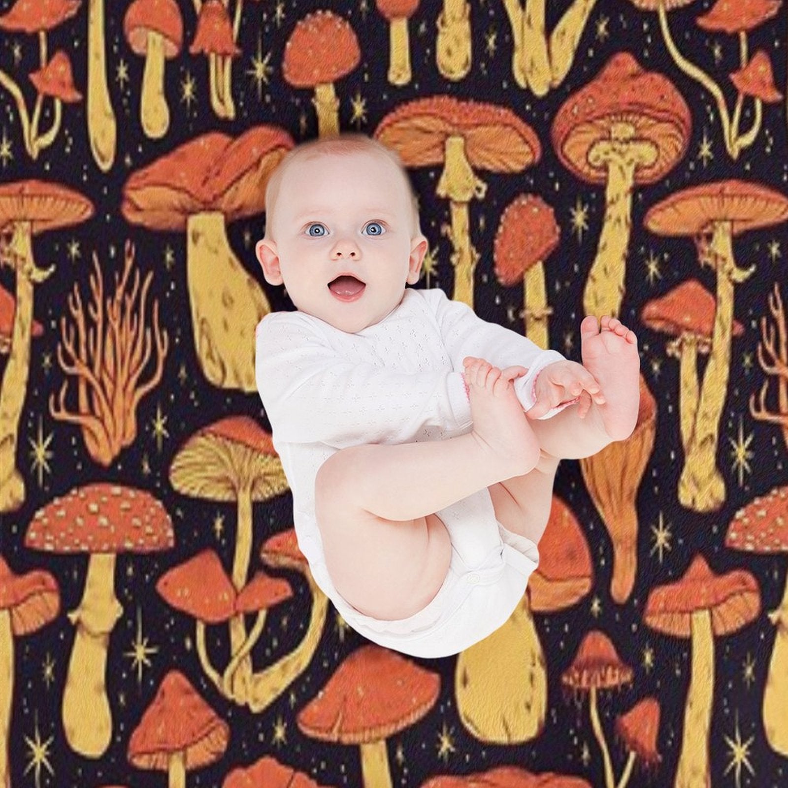 Deadly Mushrooms Orange on Black Durable Throw Blanket