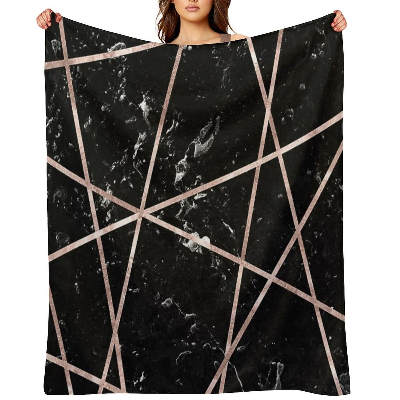 Black Marble Rose Gold Geo Glam #1 #geo #decor #art Machine-washable Throw Blanket
