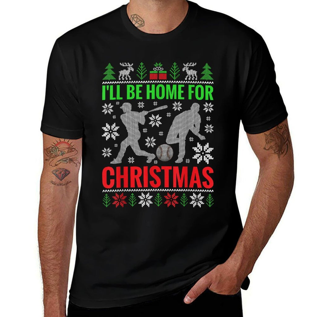 Ill Be Home for Christmas Baseball Funny Xmas  Trendy Pattern T-Shirt
