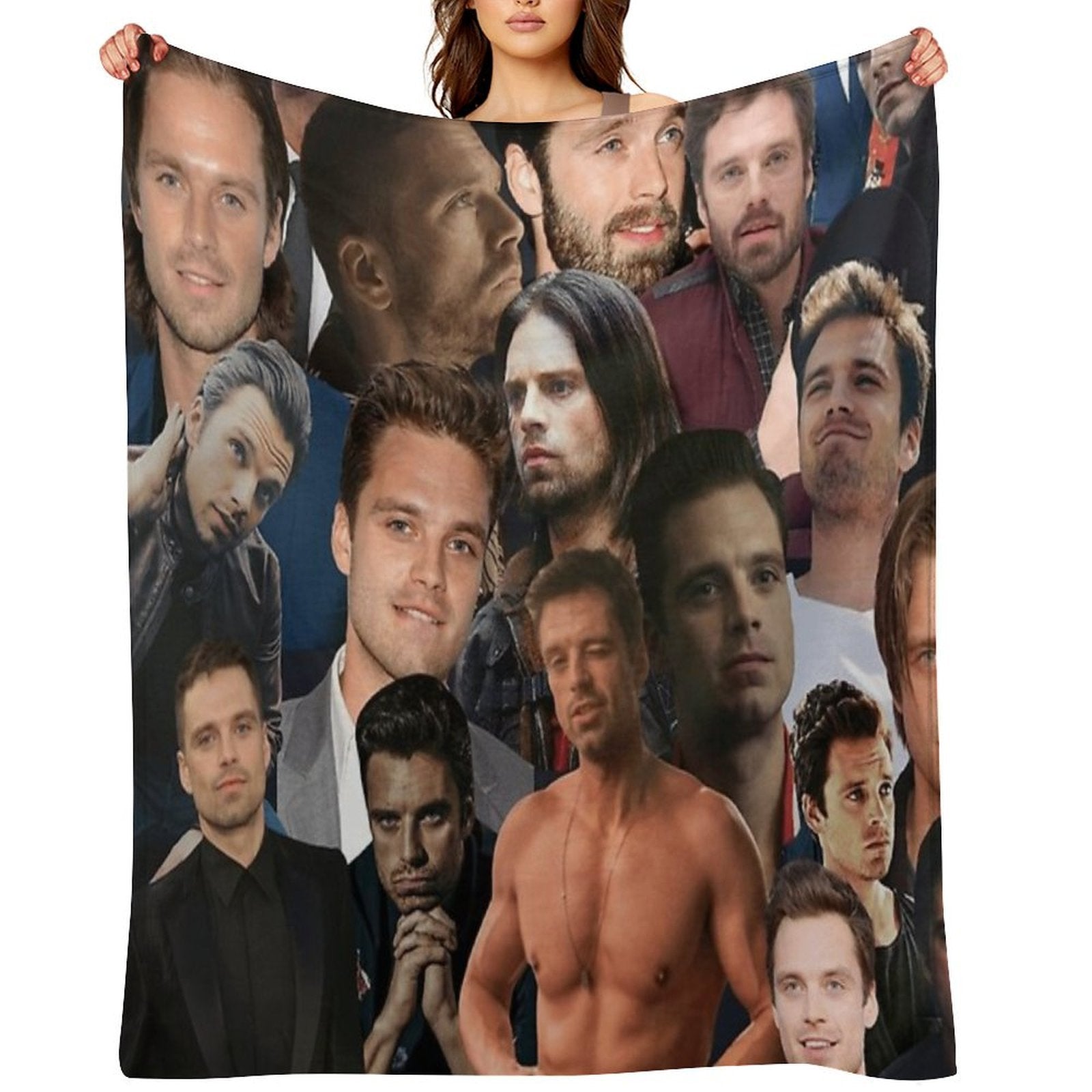 Sebastian Stan Photo Collage Actor Handsome Actor For Fans Womens Lightweight Throw Blanket